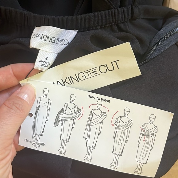 MAKING THE CUT Draped Shoulder Sash Wrapped Black Midi Dress,Women’s Sz S - Picture 7 of 7